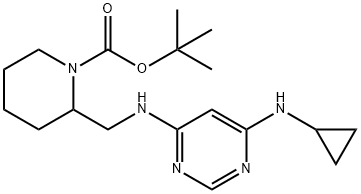 2-[(6-CyclopropylaMino-pyriMidin-4-ylaMino)-Methyl]-piperidine-1-carboxylic acid tert-butyl ester Struktur