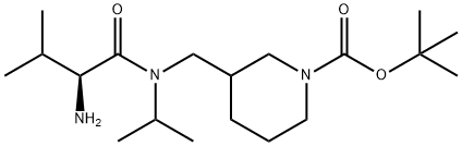 3-{[((S)-2-AMino-3-Methyl-butyryl)-isopropyl-aMino]-Methyl}-piperidine-1-carboxylic acid tert-butyl ester Struktur