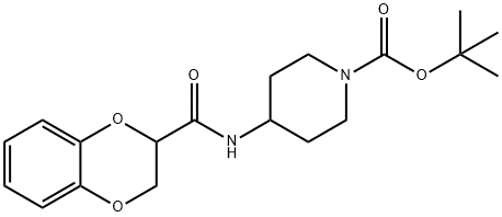 4-[(2,3-Dihydro-benzo[1,4]dioxine-2-carbonyl)-aMino]-piperidine-1-carboxylic acid tert-butyl ester Struktur