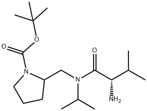 2-{[((S)-2-AMino-3-Methyl-butyryl)-isopropyl-aMino]-Methyl}-pyrrolidine-1-carboxylic acid tert-butyl ester Struktur