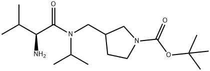 3-{[((S)-2-AMino-3-Methyl-butyryl)-isopropyl-aMino]-Methyl}-pyrrolidine-1-carboxylic acid tert-butyl ester Struktur