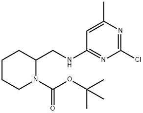 2-[(2-Chloro-6-methyl-pyrimidin-4-ylamino)-methyl]-piperidine-1-carboxylic acid tert-butyl ester Struktur