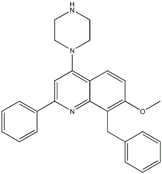 8-benzyl-7-Methoxy-2-phenyl-4-(piperazin-1-yl)quinoline Struktur