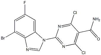 2-(4-broMo-6-fluoro-1H-benzo[d]iMidazol-1-yl)-4,6-dichloropyriMidine-5-carboxaMide Struktur