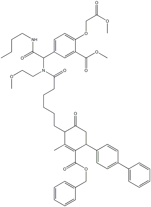 benzyl 4-(6-((2-(butylaMino)-1-(4-(2-Methoxy-2-oxoethoxy)-3-(Methoxycarbonyl)phenyl)-2-oxoethyl)(2-Methoxyethyl)aMino)-6-oxohexyl)-3-Methyl-5-oxo-1,4,5,6-tetrahydro-[1,1':4',1''-terphenyl]-2-carboxylate Struktur