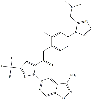 1-(1-(3-aMinobenzo[d]isoxazol-5-yl)-3-(trifluoroMethyl)-1H-pyrazol-5-yl)-2-(4-(2-((diMethylaMino)Methyl)-1H-iMidazol-1-yl)-2-fluorophenyl)ethanone Struktur