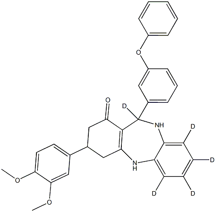 3-(3,4-DiMethoxyphenyl)-2,3,4,5,10,11-hexahydro-11-(3-phenoxyphenyl)-1H-dibenzo[b,e][1,4]diazepin-1-one-d5 Struktur