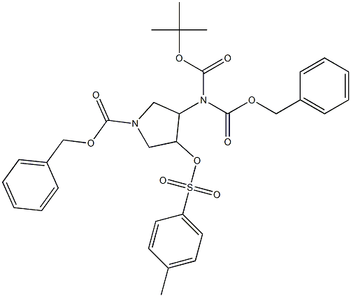 benzyl 3-((benzyloxycarbonyl)(tert-butoxycarbonyl)aMino)-4-(tosyloxy)pyrrolidine-1-carboxylate Struktur