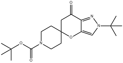 tert-butyl 2'-tert-butyl-7'-oxo-6',7'-dihydro-2'H-spiro[piperidine-4,5'-pyrano[3,2-c]pyrazole]-1-carboxylate Struktur