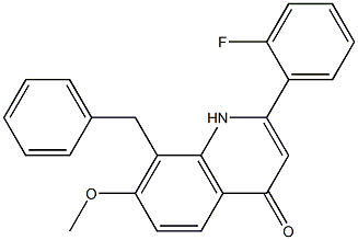 8-benzyl-2-(2-fluorophenyl)-7-Methoxyquinolin-4(1H)-one Struktur