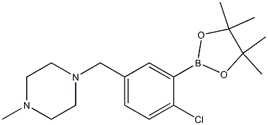 1-{[4-chloro-3-(tetramethyl-1,3,2-dioxaborolan-2-yl)phenyl]methyl}-4-methylpiperazine Struktur