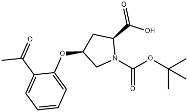 (2S,4S)-4-(2-Acetylphenoxy)-1-(tert-butoxy-carbonyl)-2-pyrrolidinecarboxylic acid Struktur