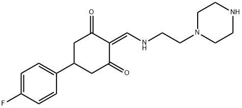 5-(4-fluorophenyl)-2-{[(2-piperazin-1-ylethyl)amino]methylene}cyclohexane-1,3-dione Struktur