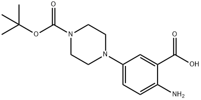 2-amino-5-[4-(tert-butoxycarbonyl)piperazino]benzenecarboxylic acid Struktur