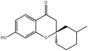 (2R)-7-Hydroxy-3'-methylspiro[chromene-2,1'-cyclohexan]-4(3H)-one Struktur