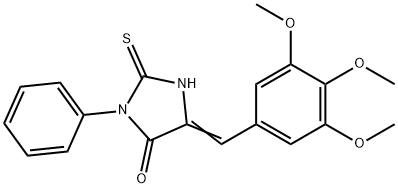 (5E)-2-mercapto-3-phenyl-5-(3,4,5-trimethoxybenzylidene)-3,5-dihydro-4H-imidazol-4-one Struktur