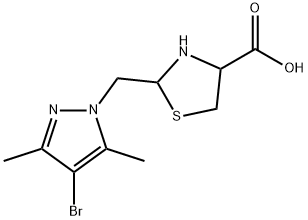 2-[(4-bromo-3,5-dimethyl-1H-pyrazol-1-yl)methyl]-1,3-thiazolidine-4-carboxylic acid Struktur