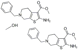 甲基2-氨基-6-芐基-4,5,6,7-四氫噻吩并[2,3-C]吡啶-3-羧酸酯-甲醇(2:1), 1185175-51-2, 結(jié)構(gòu)式