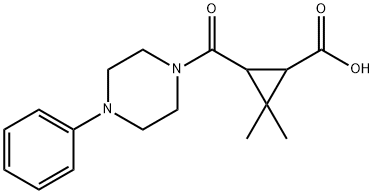 2,2-dimethyl-3-[(4-phenylpiperazin-1-yl)carbonyl]cyclopropanecarboxylic acid Struktur