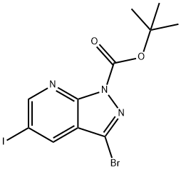 tert-Butyl 3-bromo-5-iodo-1H-pyrazolo-[3,4-b]pyridine-1-carboxylate Struktur