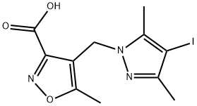 4-[(4-iodo-3,5-dimethyl-1H-pyrazol-1-yl)methyl]-5-methylisoxazole-3-carboxylic acid Struktur