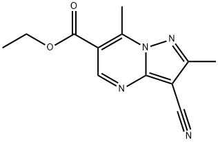 Ethyl 3-cyano-2,7-dimethylpyrazolo[1,5-a]-pyrimidine-6-carboxylate Struktur