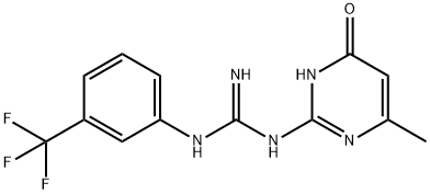 N-(6-Methyl-4-oxo-1,4-dihydropyrimidin-2-yl)-N'-[3-(trifluoromethyl)phenyl]guanidine Struktur