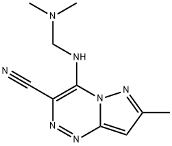 4-{[(Dimethylamino)methyl]amino}-7-methylpyrazolo-[5,1-c][1,2,4]triazine-3-carbonitrile Struktur