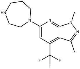 6-(1,4-diazepan-1-yl)-1,3-dimethyl-4-(trifluoromethyl)-1H-pyrazolo[3,4-b]pyridine Struktur