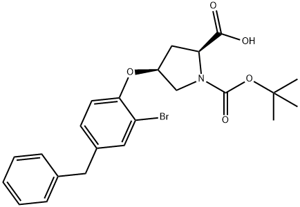 (2S,4S)-4-(4-Benzyl-2-bromophenoxy)-1-(tert-butoxycarbonyl)-2-pyrrolidinecarboxylic acid Struktur