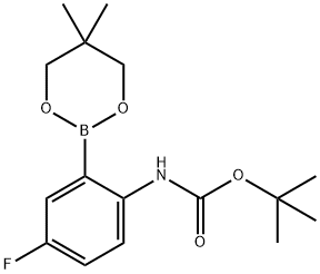 2-[(tert-Butoxycarbonyl)amino]-5-fluorobenzeneboronic acid, neopentyl glycol ester, tert-Butyl [2-(5,5-dimethyl-1,3,2-dioxaborinan-2-yl)-4-fluorophenyl]carbamate Struktur