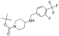 tert-Butyl 4-{[3-fluoro-4-(trifluoromethyl)benzyl]amino}piperidine-1-carboxylate, 4-({[1-(tert-Butoxycarbonyl)piperidin-4-yl]amino}methyl)-2-fluorobenzotrifluoride, 1-(tert-Butoxycarbonyl)-4-{[3-fluoro-4-(trifluoromethyl)benzyl]amino}piperidine Struktur