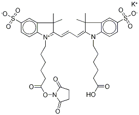 CYANINE 3 MONOFUNCTIONAL BIHEXANOIC ACID DYE, MONOSUCCINIMIDYL ESTER, POTASSIUM SALT Struktur