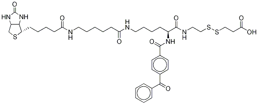 2-{N2-[Nα-Benzoylbenzoicamido-N6-6-biotinamidocaproyl]lysinylamido}ethyl-2’-carboxylethyl Disulfide Struktur