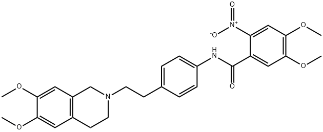 BenzaMide, N-[4-[2-(3,4-dihydro-6,7-diMethoxy-2(1H)-isoquinolinyl)ethyl]phenyl]-4,5-diMethoxy-2-nitro- Struktur