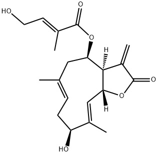 [3aR-[3aR*,4R*(E),6E,9S*,10E,11aR*]]-4-Hydroxy-2-methyl-2-butenoic acid 2,3,3a,4,5,8,9,11a-octahydro-9-hydroxy-6,10-dimethyl-3-methylene-2-oxocyclodeca[b]furan-4-yl ester Struktur