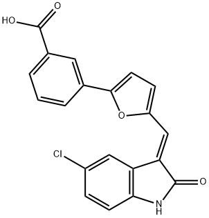 (Z)-3-(5-((5-chloro-2-oxoindolin-3-ylidene)Methyl)furan-2-yl)benzoic acid Struktur