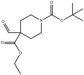 1-tert-butyl 4-ethyl 4-formylpiperidine-1,4-dicarboxylate Struktur