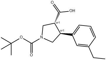 Boc-(+/-)-trans-4-(3-ethyl-phenyl)-pyrrolidine-3-carboxylic acid Struktur