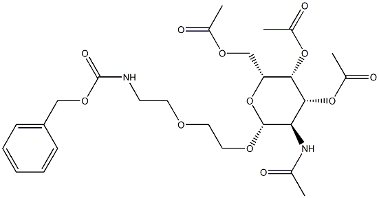 (2R,3R,4R,5R,6R)-5-acetaMido-2-(acetoxyMethyl)-6-(2-(2-(benzyloxycarbonylaMino)ethoxy)ethoxy)tetrahydro-2H-pyran-3,4-diyl diacetate Struktur