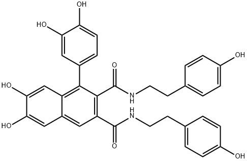 N,N'-Bis[2-(4-hydroxyphenyl)ethyl]-6,7-dihydroxy-1-(3,4-dihydroxyphenyl)naphthalene-2,3-dicarboxamide Struktur