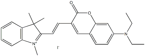 2-{2-[7-(DiethylaMino)-2-oxo-2H-1-benzopyran-3-yl]ethenyl}-1,3,3-triMethyl-3H-indoliuM iodide Struktur