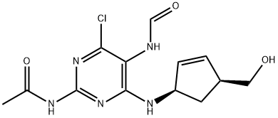 (1R-4S)-N-[4-Chloro-5-(forMylaMino)-6-[[4-(hydroxyMethyl)-2-cyclopenten-1-yl]
aMino]-2-pyriMidinyl]acetaMide Struktur