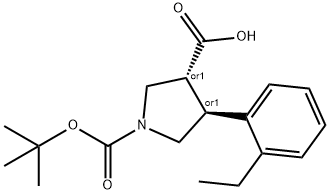 Boc-(+/-)-trans-4-(2-ethyl-phenyl)-pyrrolidine-3-carboxylic acid Struktur