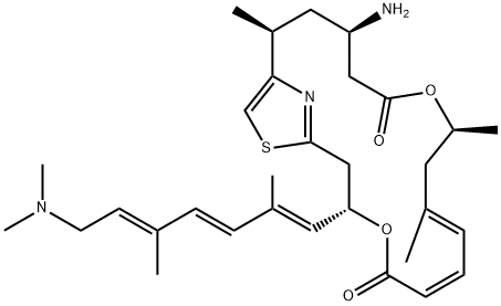 4,12-Dioxa-20-thia-21-azabicyclo[16.2.1]heneicosa-1(21),6,8,18-tetraene-5,13-dione,15-aMino-3-[(1E,3E,5E)-7-(diMethylaMino)-2,5-diMethyl-1,3,5-heptatrien-1-yl]-9,11,17-triMethyl-,(3S,6Z,8E,11S,15R,17S)- Struktur