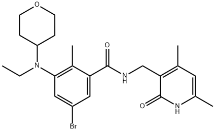 5-bromo-N-((4,6-dimethyl-2-oxo-1,2-dihydropyridin-3-yl)methyl)-3-(ethyl(tetrahydro-2H-pyran-4-yl)amino)-2-methylbenzamide Struktur