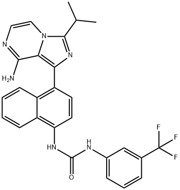 Urea, N-[4-[8-aMino-3-(1-Methylethyl)iMidazo[1,5-a]pyrazin-1-yl]-1-naphthalenyl]-N'-[3-(trifluoroMethyl)phenyl]- Struktur