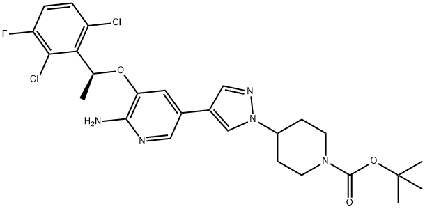 (S)-tert-Butyl 4-(4-(6-aMino-5-(1-(2,6-dichloro-3-fluorophenyl)ethoxy)pyridin-3-yl)-1H-pyrazol-1-yl)piperidine-1-carboxylate Struktur