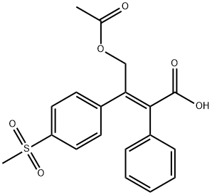 (Z)-4-acetoxy-3-(4-(Methylsulfonyl) phenyl)-2-phenylbut-2-enoic acid Struktur