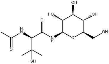 (S)-2-acetaMido-3-Mercapto-3-Methyl-N-((2R,3R,4S,5S,6R)-3,4,5-trihydroxy-6-(hydroxyMethyl)tetrahydro-2H-pyran-2-yl)butanaMide Struktur